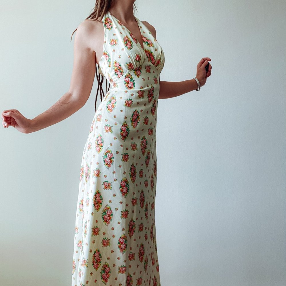 VINTAGE XS HALTER TOP MAXI DRESS WITH BOLERO TOP - Picture 8 of 9